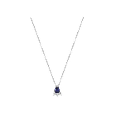 Collier en or blanc, oxyde de zirconium et saphir