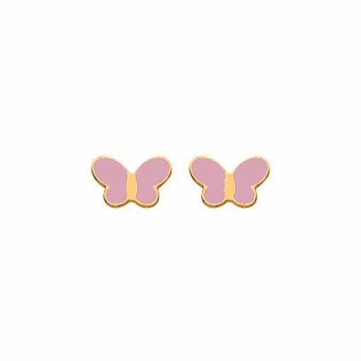 Boucles d'oreilles papillon rose en or jaune 750 millièmes