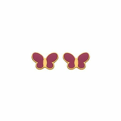 Boucles d'oreilles papillon fuchsia en or jaune 750 millièmes