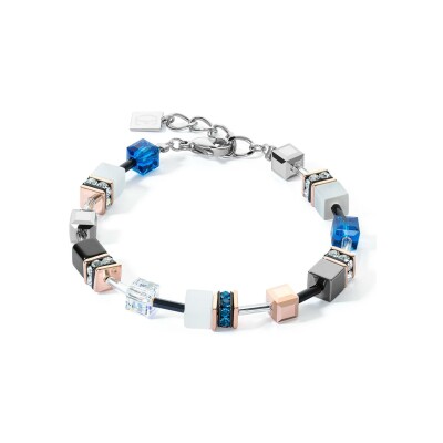 Bracelet Cœur de Lion GeoCUBE en acier, cristaux Swarovski, œil de tigre et strass