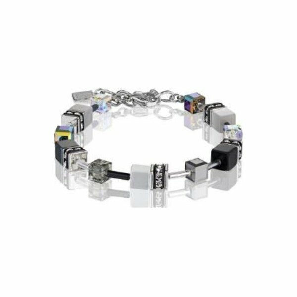 Bracelet Coeur de Lion en hématite, oeil de tigre synthétique, cristaux, verre, rondelles de strass et acier