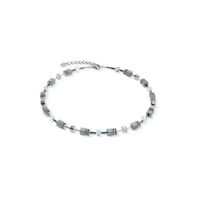 Collier Coeur de Lion GeoCUBE platinum en acier, cristaux Swarovski, strass et hématite