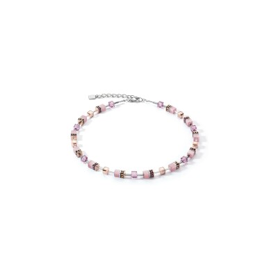 Collier Cœur de Lion GeoCUBE en métal doré rose, acier, œil de tigre, cristaux et strass