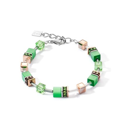 Bracelet Cœur de Lion GeoCUBE en métal doré rose, acier, œil de tigre, cristaux et strass