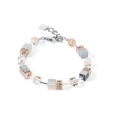 Bracelet Coeur de Lion GeoCUBE Iconic Precious en acier, métal doré rose, acier, agate, hématite et cristaux Swarovski et strass