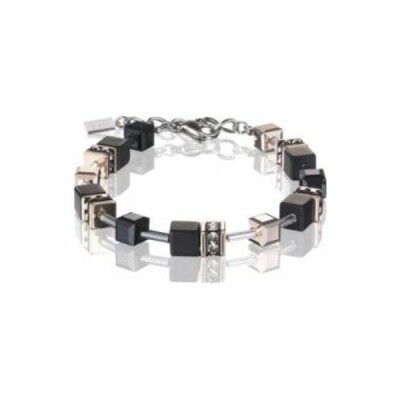 Bracelet Coeur de Lion en onyx, cristaux, rondelles de strass et métal doré rose