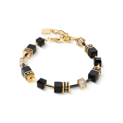 Bracelet Coeur de Lion GeoCUBE en acier doré, onyx et cristaux Swarovski