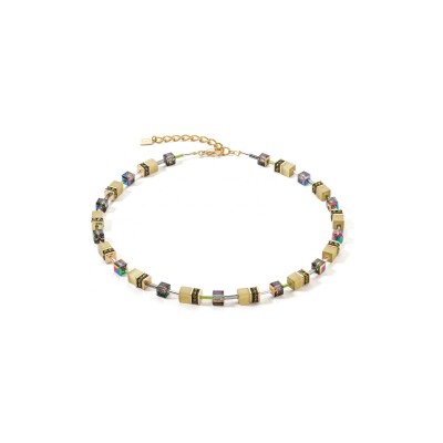 Collier Coeur de Lion GeoCUBE Iconic Mono en acier doré, cristaux Swarovski, oeil de tigre et strass