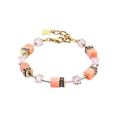 Bracelet Cœur de Lion GeoCube en métal doré, cristaux, strass et œil de tigre