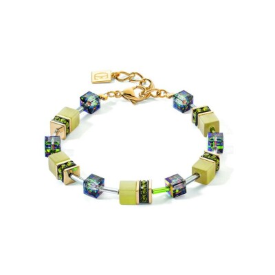 Bracelet Coeur de Lion GeoCUBE Iconic Mono en acier doré, cristaux Swarovski, oeil de tigre et strass