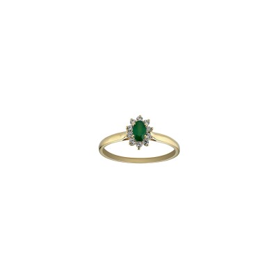 Bague en or jaune, émeraude et diamant