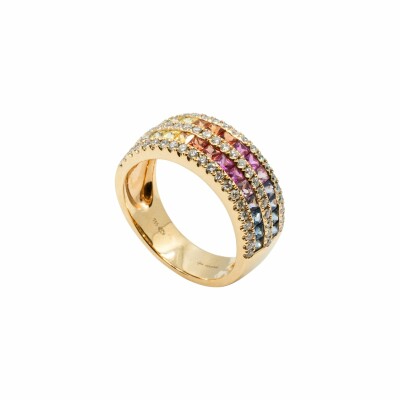 Bague Arc en ciel en or rose, saphir multicolore et diamant