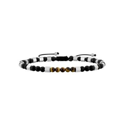 Bracelet en nylon, acier, pierre de lave et œil de tigre
