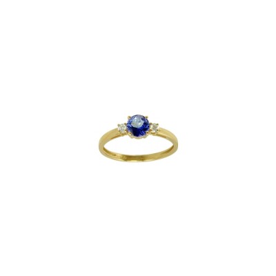 Bague en or jaune, saphir et diamant