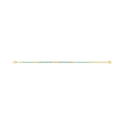 Bracelet en acier doré, verre, turquoise et hématite