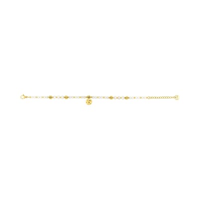 Bracelet en acier doré, pierre de lune, perle de culture et hématite