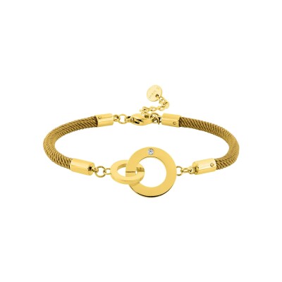Bracelet corde en nylon, acier doré et oxyde de zirconium