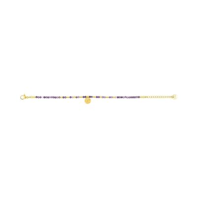 Bracelet en acier doré, améthyste et verre