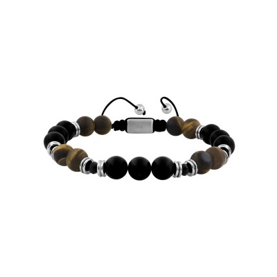 Bracelet en acier, agate et œil de tigre
