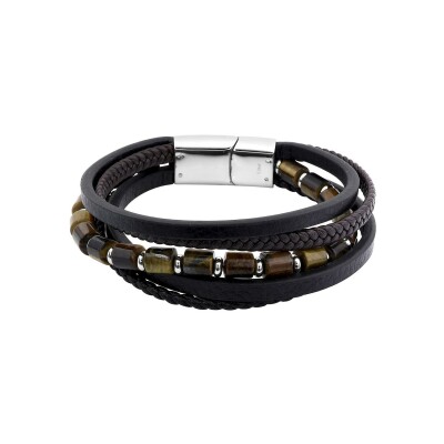 Bracelet en matière synthétique, acier et œil de tigre