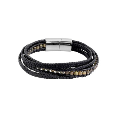 Bracelet en matière synthétique, acier et œil de tigre