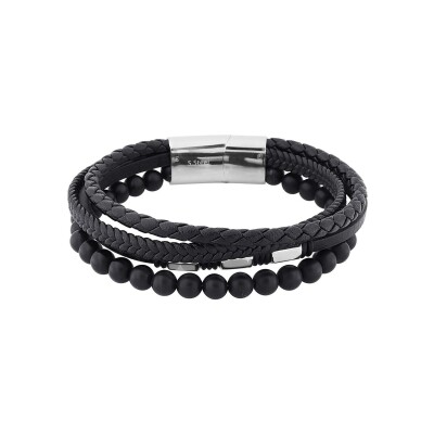 Bracelet en cuir, acier et agate