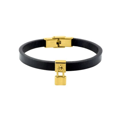 Bracelet en cuir et acier doré