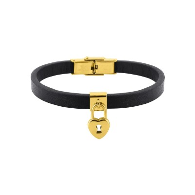 Bracelet en cuir et acier doré