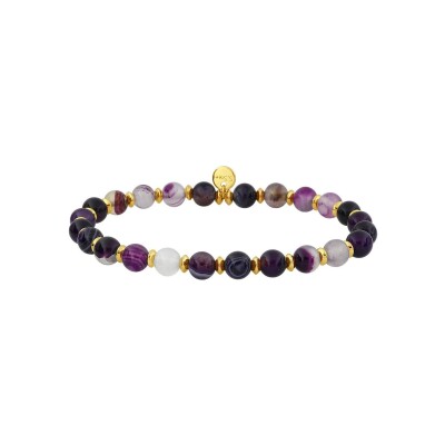 Bracelet corde en nylon, acier doré et agate
