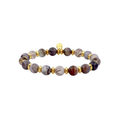 Bracelet corde en nylon, acier doré et agate