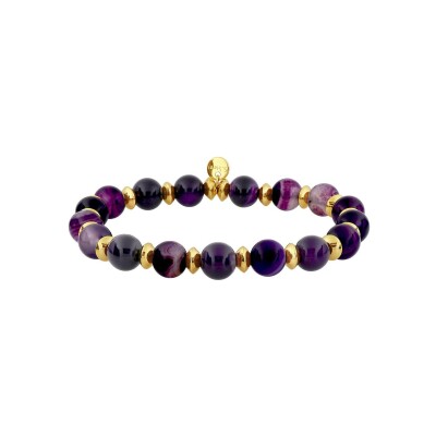 Bracelet corde en nylon, acier doré et agate