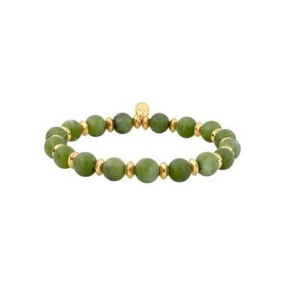 Bracelet corde en nylon, acier doré, jade et péridot