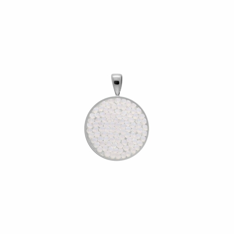 Pendentif QUDO Tirano en acier et pierre de couleur white opal