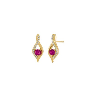 Boucles d'oreilles en or jaune, rubis et diamant
