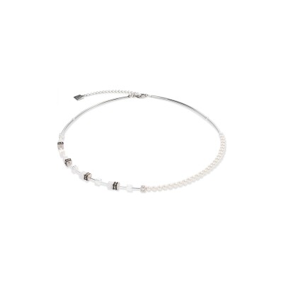 Collier Coeur de Lion GeoCUBE Mini Fusion Pearls en acier, perles de cristal, cristaux Swarovski et oeil de tigre et strass