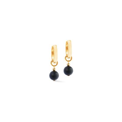 Boucles d'oreilles Coeur de Lion  Pure Spheres en acier doré et onyx