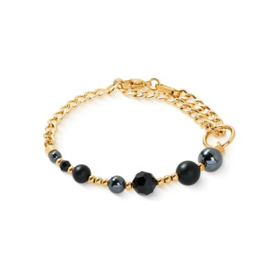 Bracelet Coeur de Lion  Pure Spheres en acier doré, onyx, hématite et cristaux Swarovski