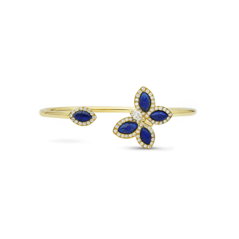 Bracelet Papillons Floraux Lapis Lazuli en or jaune