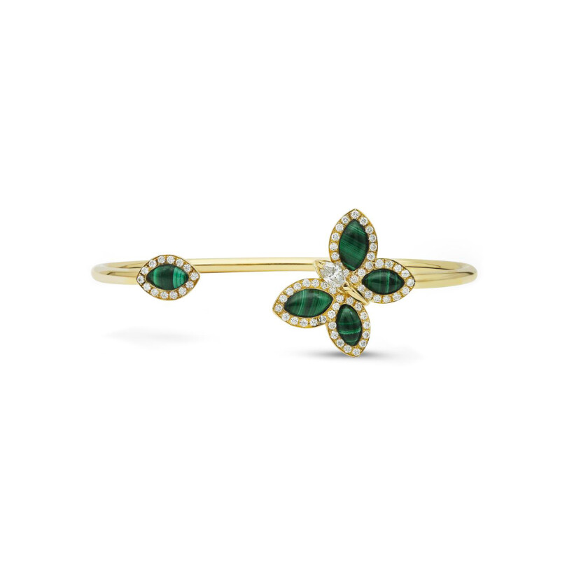 Papillons Floraux bracelet in yellow gold and malachite