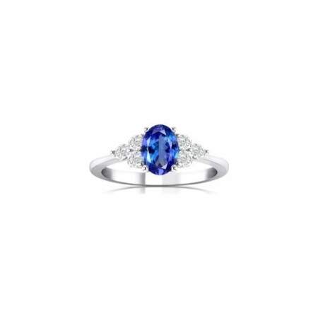 Bague en or blanc, tanzanite et diamants, taille 54