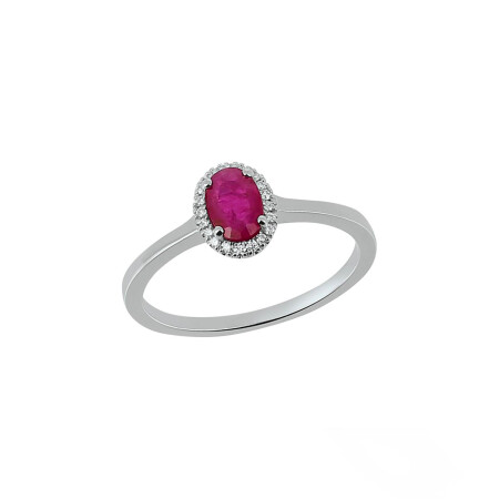 Bague en or blanc palladié, rubis et diamants