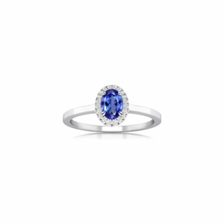 Bague en or blanc, tanzanite et diamants, taille 54