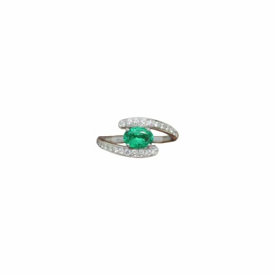 Bague Toi et Moi en or blanc, émeraude ovale et diamants