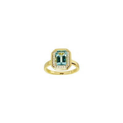 Bague en or jaune, topaze bleue et diamant