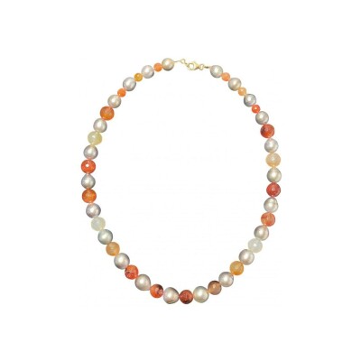 Collier en or jaune, cornaline et perle de culture de Tahiti
