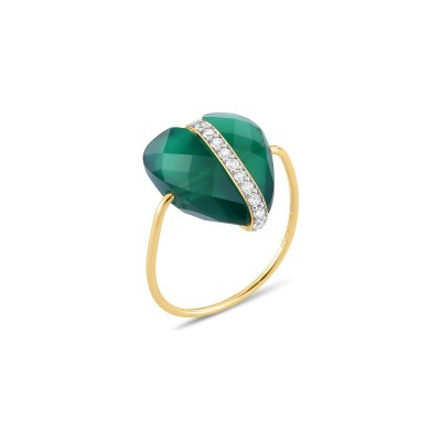Bague Morganne Bello Infinite Love en or jaune, agate verte et diamants