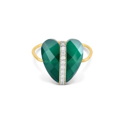 Bague Morganne Bello Infinite Love en or jaune, agate verte et diamants