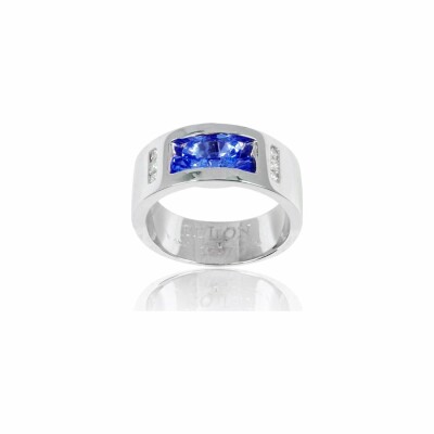 Bague Ruban Miroir en or blanc, saphir et diamants de 0.18ct