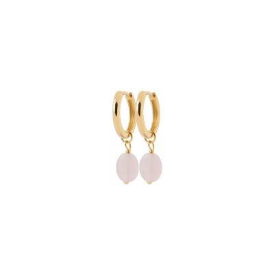Boucles d'oreilles créoles belOReil en plaqué or et quartz rose