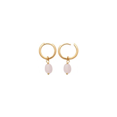 Boucles d'oreilles créoles belOReil en plaqué or et quartz rose